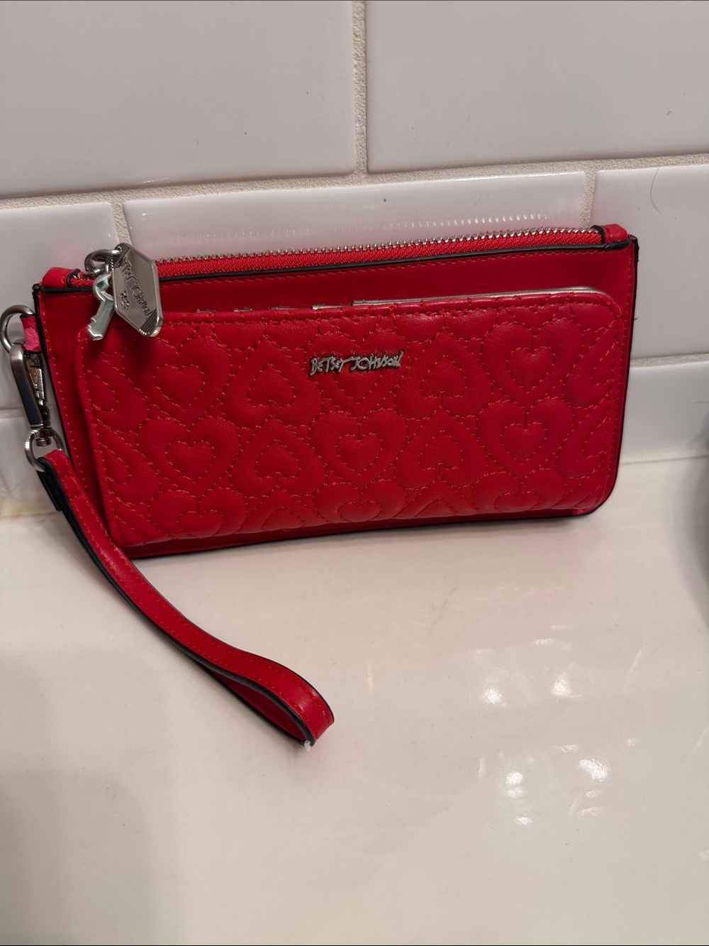 Betsey Johnson Red Quilted Heart Wristlet Wallet